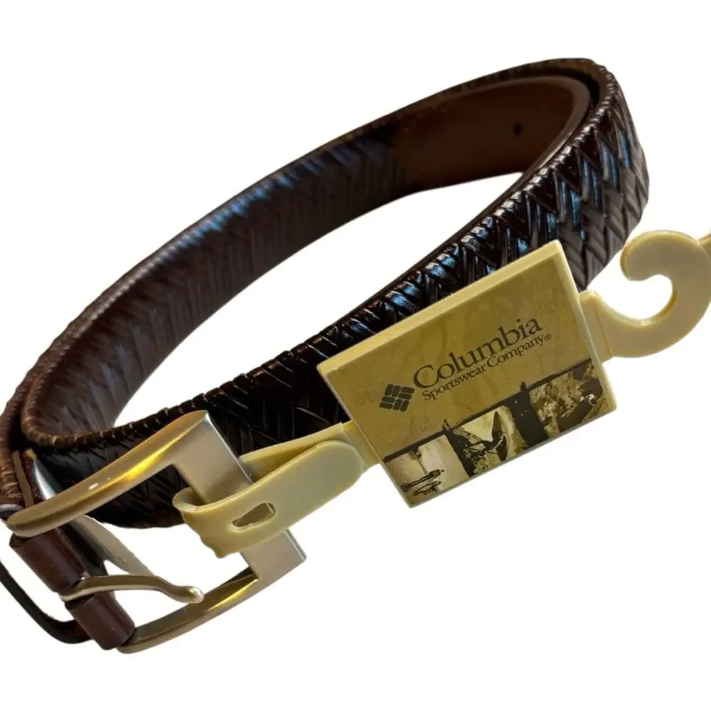 Columbia Brown Leather Woven Belt Men's XL |‎ Braided Dress Casual NWT